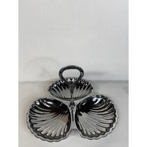 Vtg Irvinware Shell-Shaped Tidbit Tray with Handle Chrome-Plated USA Made